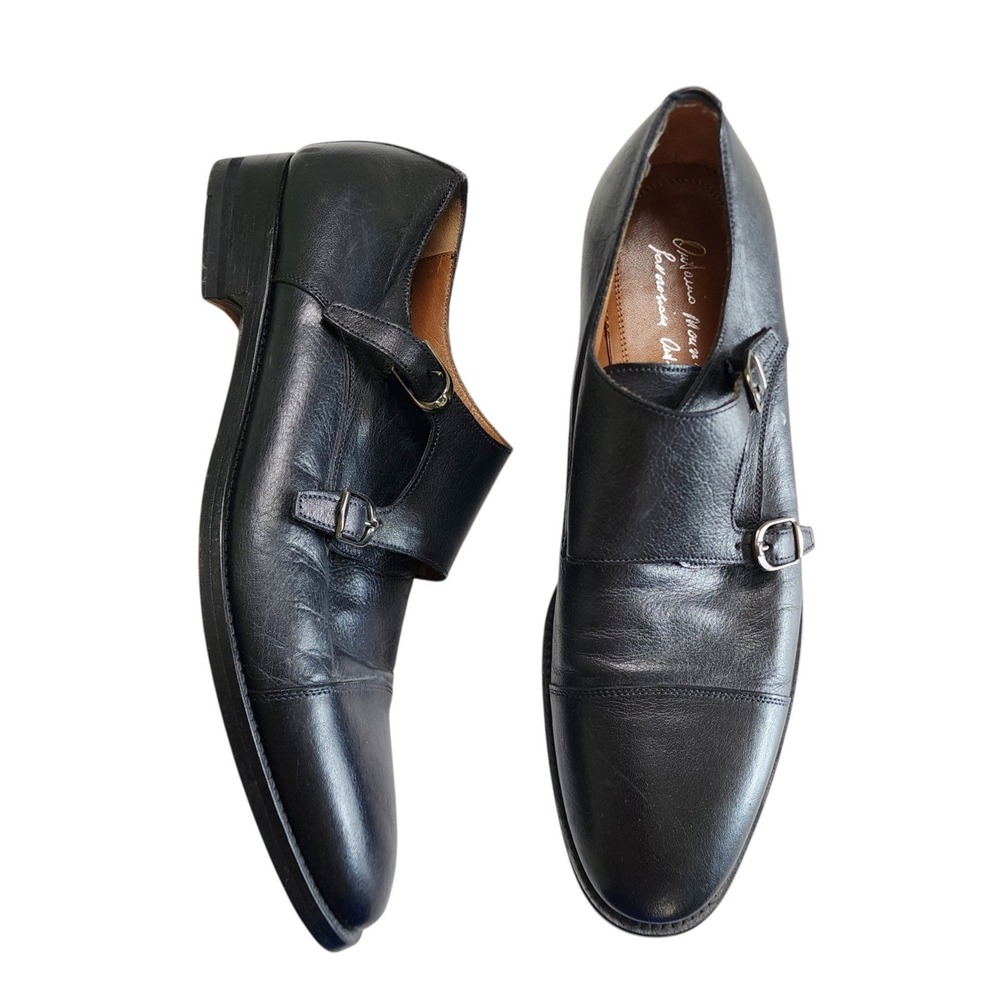 Antonio Maurizi Mens Black Leather Double Monk Strap Cap Toe Dress Shoes Size 44